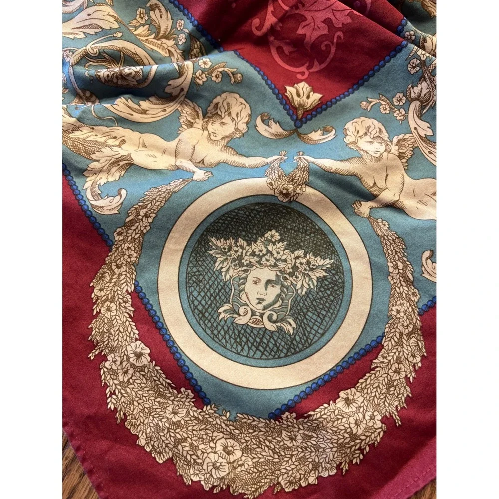 Beauville French Cherub Medallion Tablecloth Cotton Linen Burgundy Elegant 92x64